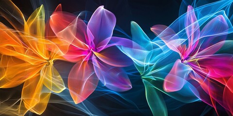 Wall Mural - stunning flowers in vibrant colors creating dynamic line connections, artistically arranged on a sub