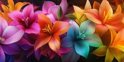 Wall Mural - stunning flowers in vibrant colors creating dynamic line connections, artistically arranged on a sub