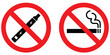 © VectorCraze - Red prohibition symbols over smoking cigarette and vape—universal black and white icon indicating no smoking and no vaping in restricted areas