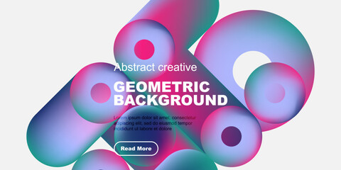 Wall Mural - Vibrant geometric shapes overlap, creating dynamic background. Text promotes creative design, includes call to action button.