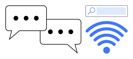 Wall Mural - speech bubbles representing messaging, a search bar for browsing, and a wireless signal icon for con