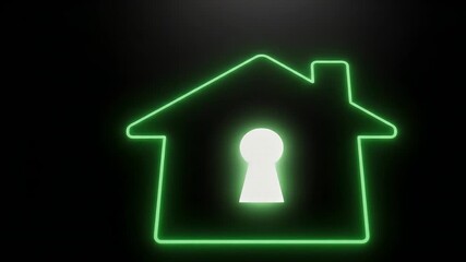 Glowing house icon with keyhole security symbol for digital concepts