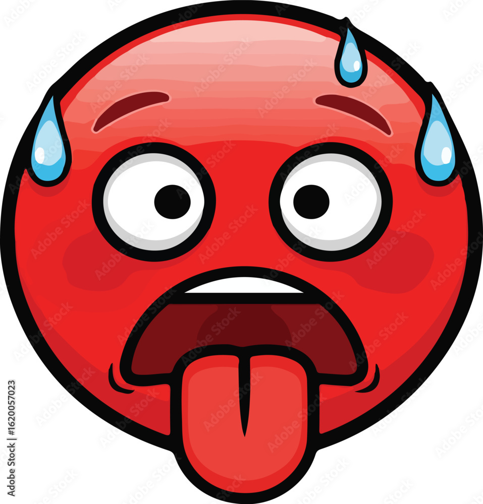 Click Red Button Sweating Red Face Emoji With Sweat