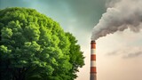 Contrast of nature and pollution a visual representation of environmental concerns and green initiatives depicting a balancing act of environmentalism