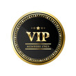 © Iryna Prokopovych  - Luxury round VIP emblem with golden decoration and diamonds, black circle badge vector for casino, premium membership, exclusive club, loyalty program, business prestige or elite status icon
