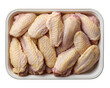© Alice a. - Fresh raw chicken wings arranged neatly in sealed plastic tray, ready for cooking, isolated on transparency background, perfect for meal preparation or grocery advertising