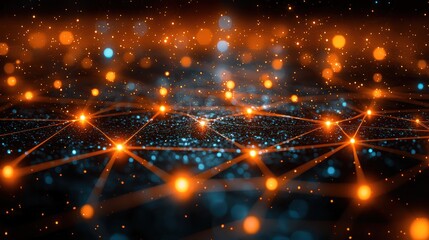 Global network connection, digital data flow, glowing nodes, dark background, technology concept
