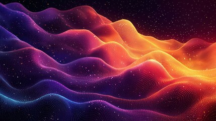 Abstract wavy colorful digital landscape, vibrant gradient background. Possible use Stock photo for technology, design, science, or artistic projects