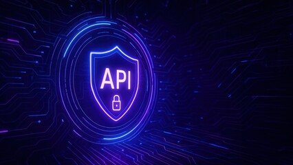 A lowing api icon at the center surrounded by abstract geometric patterns and dynamic digital elements, creating application programming interface, api, api programming