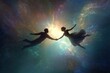 © ahmad - Two silhouettes floating in space holding hands amidst a cosmic light burst