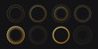 © olechkaart - Set of round shaped frames. Golden halftone circle logo. Luxury design emblem.