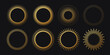 © olechkaart - Set of round shaped frames. Golden halftone circle logo. Luxury design emblem.