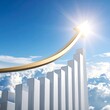 © Mar - Golden arrow soaring above a bar graph, symbolizing growth and success against a bright, sunny sky