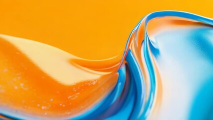 Wall Mural - orange and blue mixing colors creating abstract wavy shapes