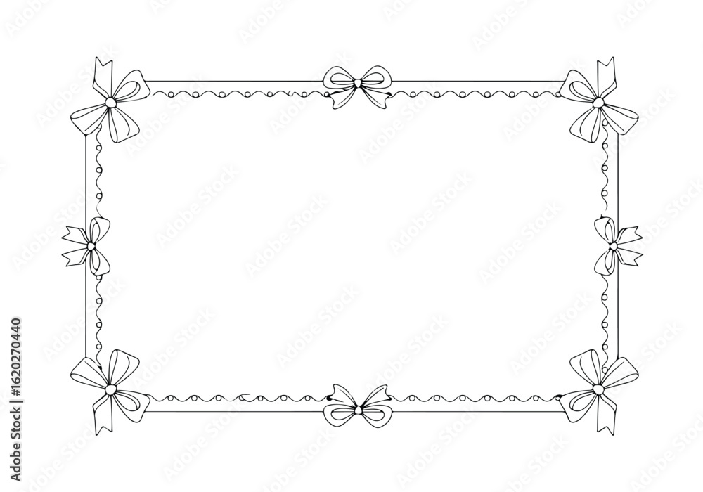 Decorative rectangular frame with bows and ribbon elements, isolated on ...