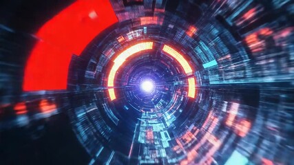 Wall Mural - glowing sci fi tunnel rotating with red and orange lights