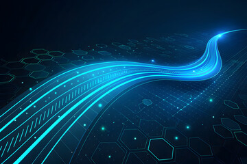 an abstract futuristic digital concept illustrating a glowing blue light stream representing data fl
