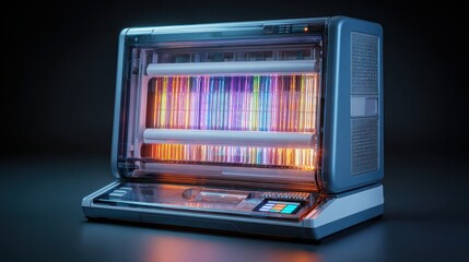 Device using colored light beams on dark surface, for scanning & data analysis