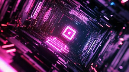 Sticker - glowing neon pink square light at the end of futuristic sci fi tunnel