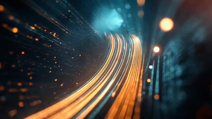 Wall Mural - light trails speeding through spacetime tunnel with particles
