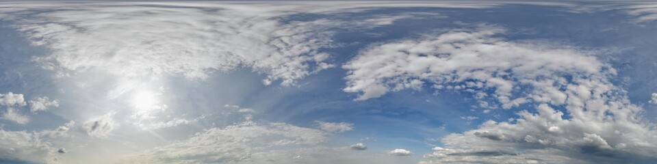 Wall Mural - seamless cloudy blue sky hdri panorama 360 degrees angle view with zenith and beautiful clouds for u