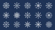 © Zhi_zhi_art - Snowflakes Christmas design. Snow flakes icons set. White geometric cold weather symbol. Winter line sign on blue background. Editable stroke.