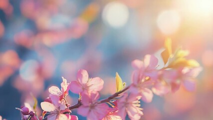 Wall Mural - pink flowers blooming on branch in spring sunlight