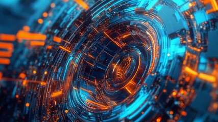 Canvas Print - futuristic rotating core with orange and blue lights