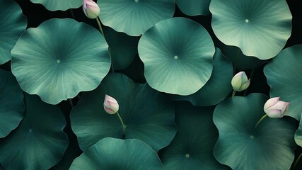 Wall Mural - lotus flowers and pads creating a serene natural background