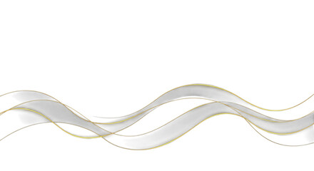Elegant white ribbon with gold trim waving isolated on transparent background