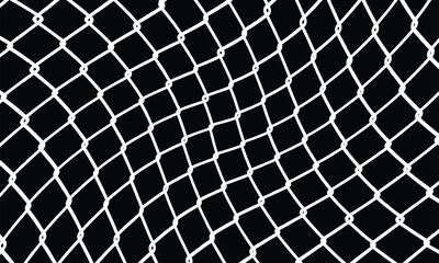 Close-up of white fishing net with diamond mesh pattern on black background. Minimalist, geometric style highlighting texture, weave, and symmetry. High contrast, no shadows.