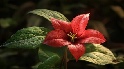 Wall Mural - red trillium flower blooming in the forest