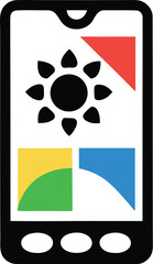 Mobile device screen with a bright user interface and sun icon graphic design