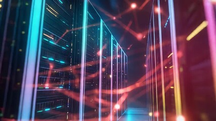 Canvas Print - server room network communication with futuristic connections visualized