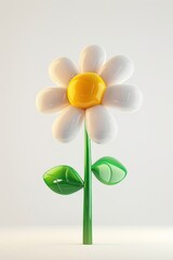 Wall Mural - cute chubby cartoon balloon flower with green stem and yellow center vibrant daisy confectionery.