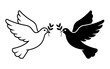 © Asadul Stock House - Minimalist Peace Doves Illustration – Black and White Doves Holding Olive Branches Facing Each Other.