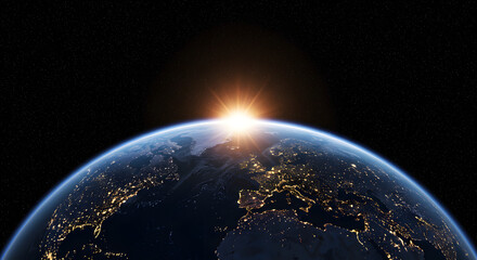 Wall Mural - view of planet Earth from space during sunrise