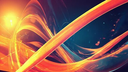 Wall Mural - abstract orange and blue waves flowing with bright lights and particles