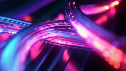 Canvas Print - fiber optic cables transferring data with glowing light trails