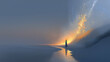 © Nusaba - Stargazing Serenity: A solitary figure stands on a serene shoreline, gazing at a breathtaking celestial display, where the starlight meets the horizon in a moment of profound solitude and reflection.