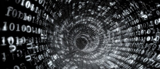 binary code tunnel, digital data vortex, abstract background, technology