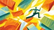 © Diego - Businessman running away from burning documents representing stress and workload