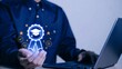 © Jubayer - Man holding digital certificate icon with graduation cap, symbolizing online learning achievement. Concept of e-learning, remote education, and professional certification system..
