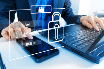 business concept of network security technology account access and password protection, data protect