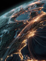 Wall Mural - illuminated earth visualization showcasing vibrant data links and dynamic energy flow