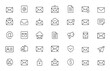 © aura studio - Linear outline email icon set with editable stroke. Vector illustration featuring communication, inbox, envelope, message, mailbox, marketing, spam, document, secure send, correspondence and more.