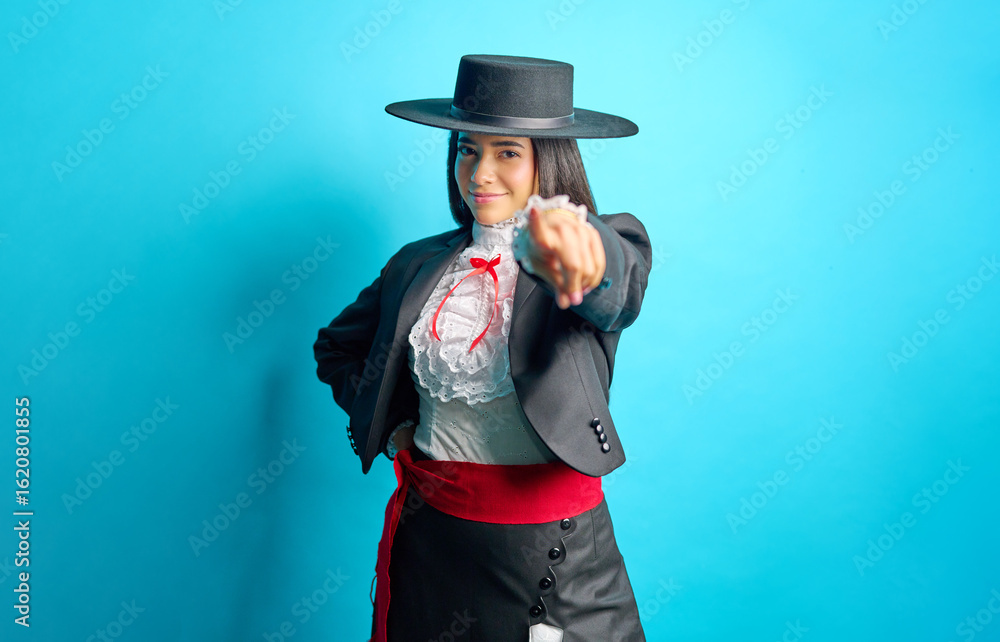 studio-portrait-of-a-young-woman-proudly-wearing-a-traditional-chilean