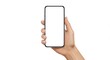 © Saika - Hand holding a smartphone with blank screen isolated on white background