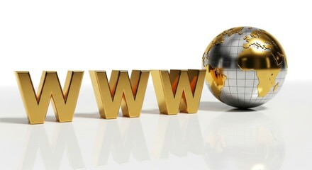 Wall Mural - Golden WWW letters and shiny globe symbolize global internet connectivity and digital communication success
