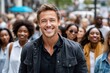 © YouraPechkin - Smiling man walks confidently through a busy urban street filled with diverse people
